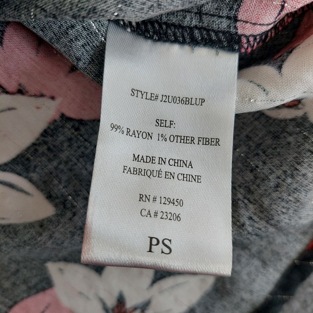 Como Blu Floral Pinstripe Tie-Neck Blouse - Petite Small (PS) - Picture 5 of 6